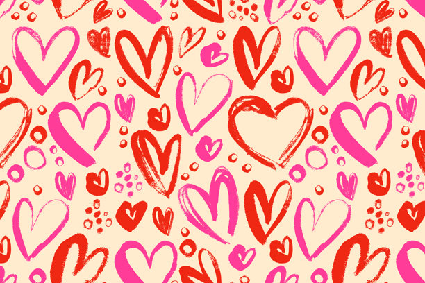 Grunge 纹理，带有云朵、手绘爱心图标。涂鸦墨水爱心符号，非常适合情人节卡片、请柬、婚礼、海报、网页。矢量插画图片下载