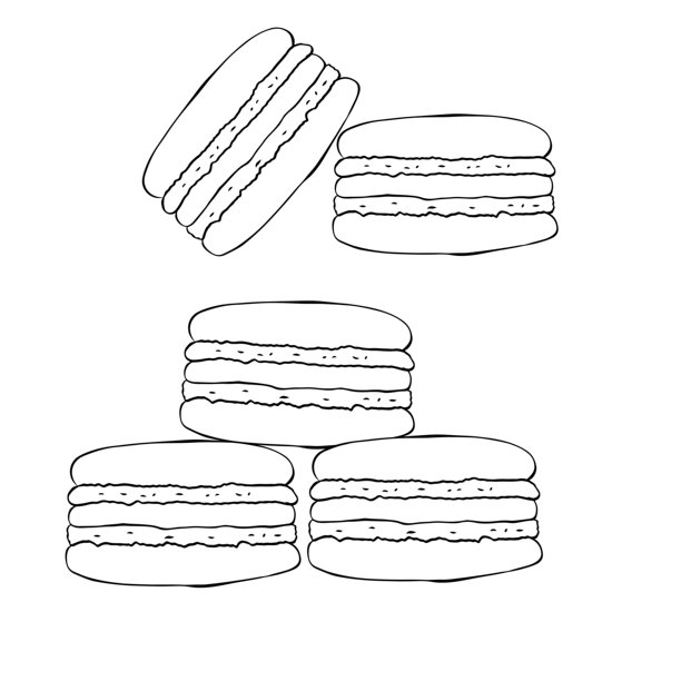 色彩缤纷的马卡龙堆叠矢量插画，手绘插画。矢量线条墨水黑白艺术。适用于标志、网页、包装、贴纸。图片下载