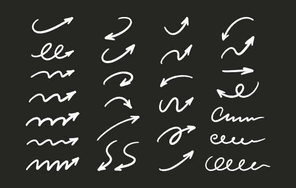 白色箭头集合，蜡笔，炭笔元素，矢量插画图片下载