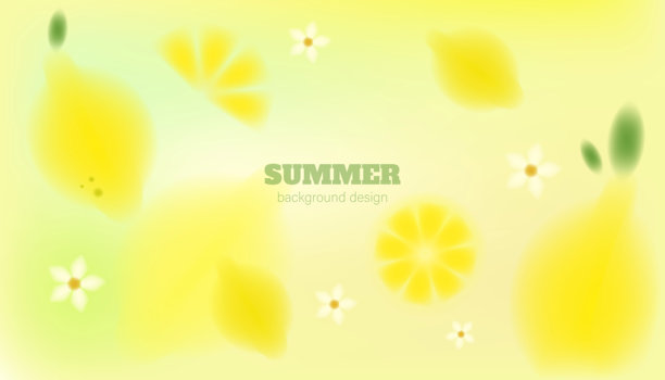 模糊的柠檬横幅。柑橘类水果。多彩渐变背景。夏日装饰，水彩柠檬水。模糊的充满活力的植物和花朵。水平海报。创意热带，矢量插画图片下载