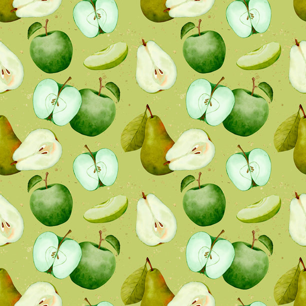 精美水彩画风格的青苹果切片，象征着清新与天然健康图片下载