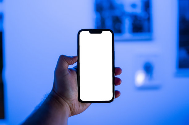 智能家居环境中的空白屏幕智能手机图片下载