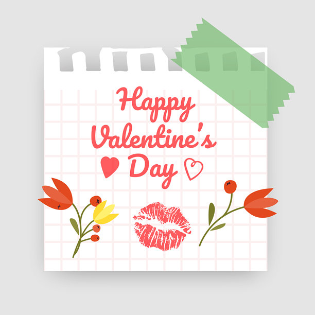 情人节问候样机，特色为撕下的方格笔记本纸张，固定在浅灰色背景上，具有极简和干净的审美，非常适合浪漫节日卡片、社交媒体公告和季节性博客标题。可爱的爱情促销传单。图片下载