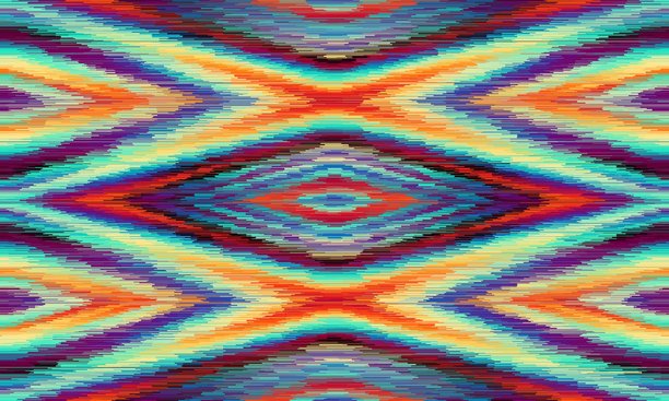 伊卡特（Ikat）风格的阿德拉斯（Adras）无缝民族图案。乌兹别克斯坦，塔吉克斯坦，波西米亚风，亚洲。用于贺卡、纺织品设计印花、壁纸、表面纹理的矢量插画。图片下载