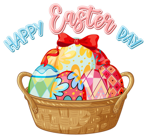 快乐复活节彩色复活节彩蛋藤篮矢量插画图片下载