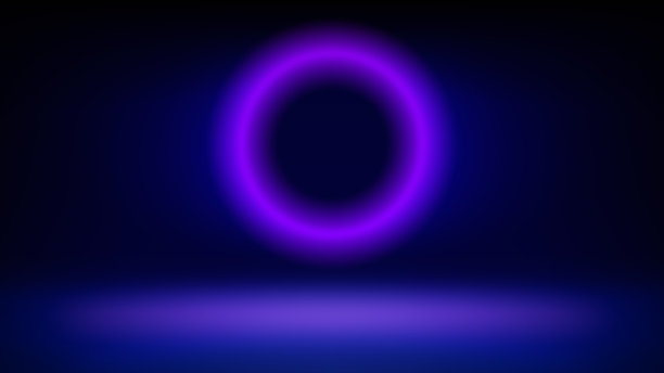 未来科技舞台，蓝色背景。圆形粉紫色模糊霓虹光晕。用于展示产品、演示、广告的抽象背景。科技背景。复制空间。矢量图图片下载