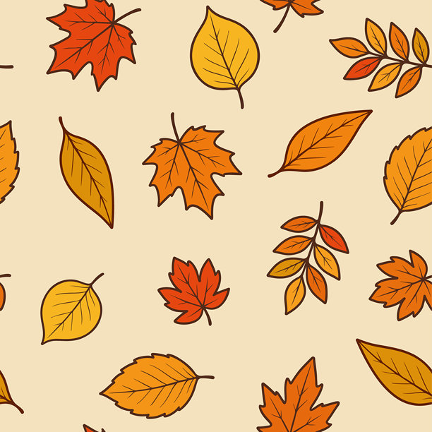 无缝叶子图案。富有创意的橙棕色秋季纹理，适用于面料、包装纸、纺织品、壁纸、服装。矢量插画。图片下载