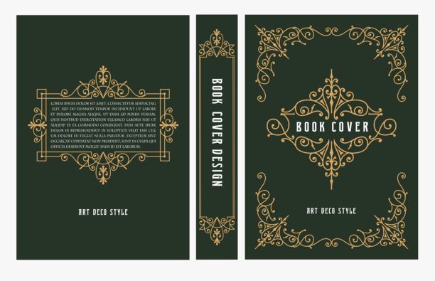 经典复古书籍封面和书脊，带有金色和黑色装饰艺术、新艺术风格装饰，装饰性边框，优雅的复古风格，适用于经典出版物、海报、艺术布局。图片下载