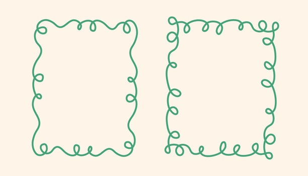 矩形涂鸦相框印章，手绘波浪卷曲的订婚字母组合。带有简单涂鸦漩涡设计的边缘和框架，用于老式问候元素的照片装饰。孤立。矢量图图片下载