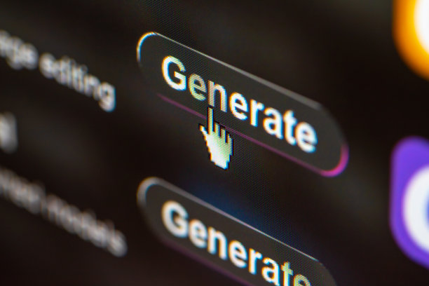鼠标点击屏幕上写着“生成”的按钮，人工智能生成概念图片下载