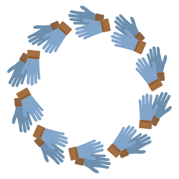 圆形相框。园艺工具和植物。夏季套装，扁平风格插画图片下载