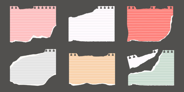 剪贴簿拼贴元素。时尚复古纸张剪裁、报纸、笔记本纸张。旧撕裂纸张集合。手工复古报刊、颓废风格纸张集合。矢量插画。图片下载