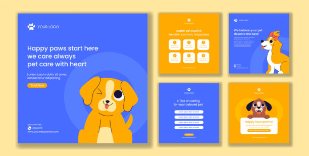 宠物护理服务扁平卡通手绘社交媒体帖子模板背景插画图片下载
