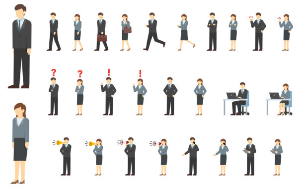 扁平插画：一套西装革履的男士和女士（冬季）图片下载