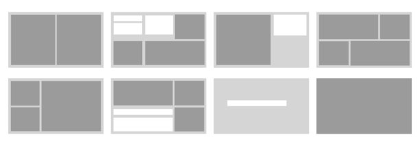 带有空白相框的页面网格布局。用于画廊、相册或剪贴簿设计的抽象数字照片墙模板图片下载