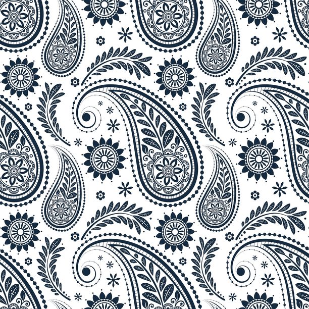 无缝佩斯利重复图案 块状印花 波西米亚风格图片下载