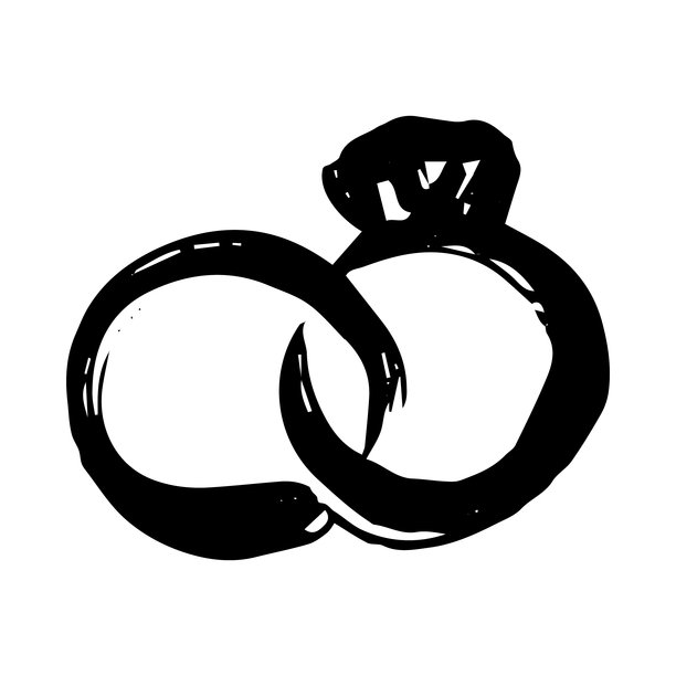 粗犷墨水风格的手绘婚戒草图。浪漫涂鸦插画。象征爱、婚姻和承诺，非常适合情人节设计、订婚主题、卡片和浪漫品牌宣传。图片下载