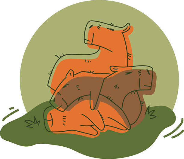 绿色和棕色的轮廓插画，描绘了野生的水豚动物图片下载