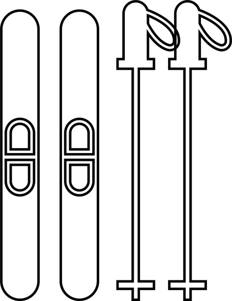 滑雪杖冬季运动图标，滑雪装备广告配饰元素矢量图，运动器材。用于雪地行走的杆子。滑雪胜地。冬季运动会工具。度假。假日休息。图片下载