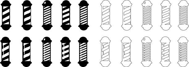 理发店标志图标集。条纹杆符号模板设计，新常态概念复古风格理发杆剪贴画图标矢量图，孤立在透明背景上，用于移动应用程序图片下载