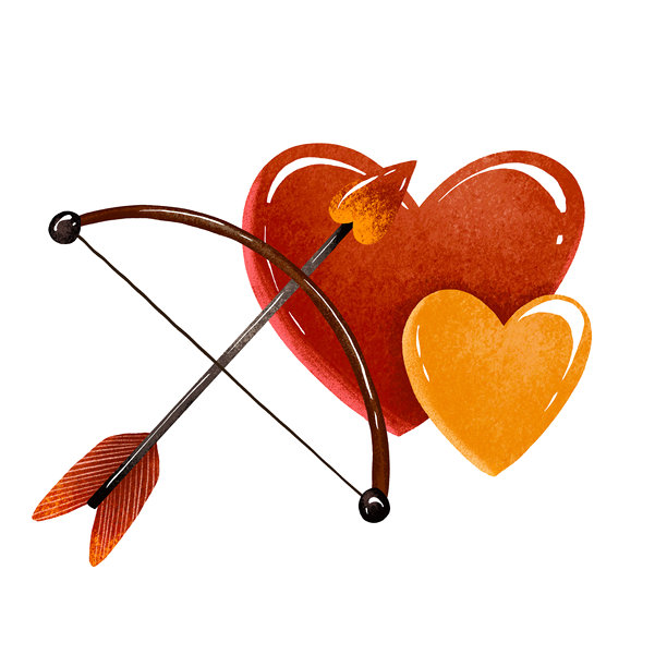 情人节贺卡。为爱之日、2月14日设计的，带有爱心和丘比特之箭。坠入爱河，情侣。手绘插画图片下载