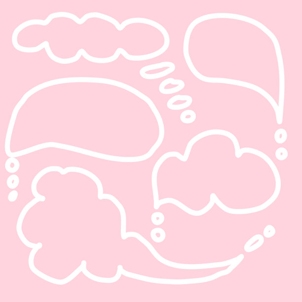 带有白色轮廓的手绘对话气泡和思考气泡的无缝粉色图案。可爱的涂鸦风格插画，极简扁平化设计，适合漫画、儿童设计和印刷品的趣味背景。图片下载