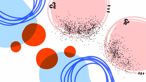 背景为柔和色彩的俏皮抽象图形。现代手绘抽象图案，带有柔和色块。创意抽象插画，包含有机形状和圆点。图片下载