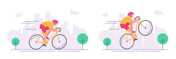 城市街道上骑着运动自行车的飞驰的骑行者，现代简约矢量图形插画设计，自行车赛车手炫技图片剪贴画图片下载