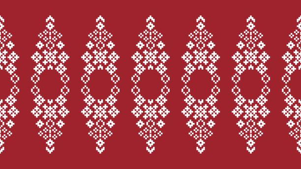 具有民族风情的刺绣图案，以部落红色为背景，色彩丰富，包含蜡染、布料、壁纸、传统、几何等元素。图片下载