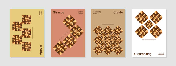 几何布局设计创意模板，棕色、奶油色、桃色和白色的抽象背景矢量插画模板。图片下载