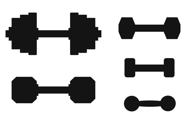 运动哑铃，一套运动哑铃，一个运动哑铃图标。矢量图，卡通插画，海报，明信片。矢量图像。图片下载