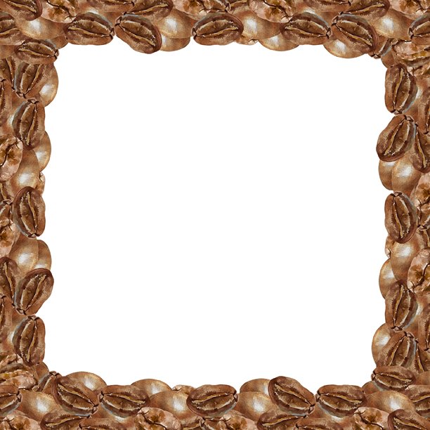 棕色烘焙咖啡豆的方形画框。手绘水彩插画，孤立在白色背景上。用于标签、卡片、邀请函、包装、横幅、海报。图片下载