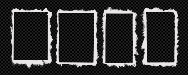 带有雪景效果边缘的复古风格照片边框。旧的空白叠加矩形纹理集，带有损坏效果边框和复古笔触。手绘城镇纸张叠加。图片下载