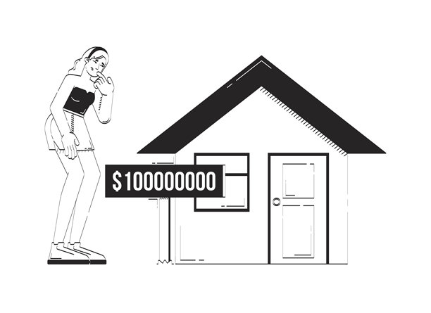 房地产太贵的涂鸦线条插画概念图片下载