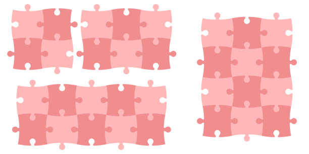 一组小的矩形拼图块，以块状分组，干净的粉色设计，重复的切割形状，用于游戏界面、信息图元素、背景纹理和模块化布局。图片下载