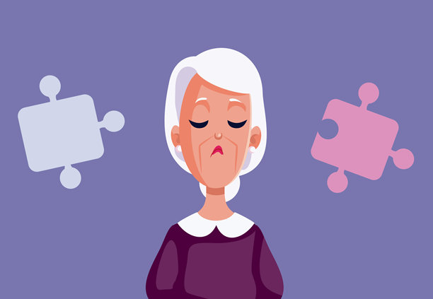 悲伤的老妇人感到困惑和迷失的矢量图图片下载