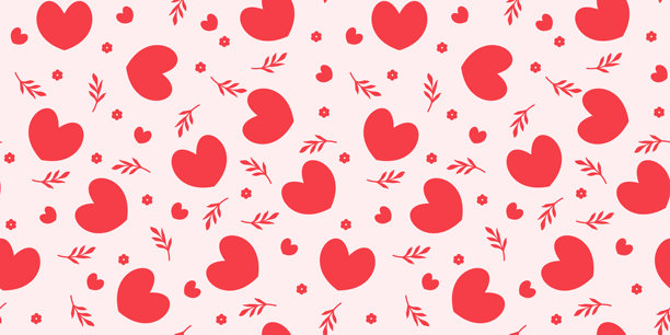 爱心图案，包含云朵和叶子。手绘心形设计。情人节快乐背景，非常适合用于请柬、卡片、印刷品、服装、海报、网页、包装纸。矢量插画图片下载