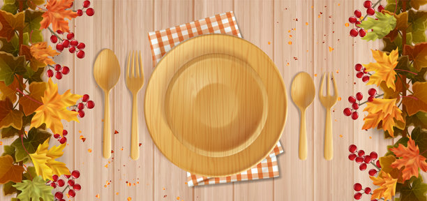 感恩节餐桌布置俯视图图片下载