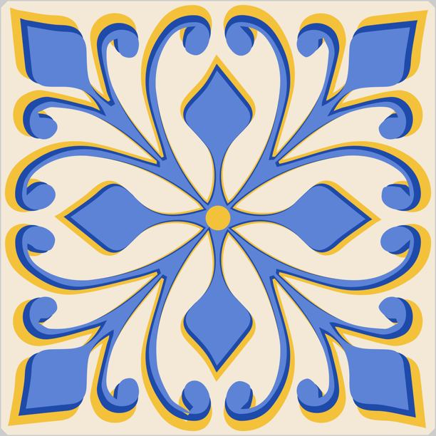 对称的蓝金色花纹瓷砖插画图片下载