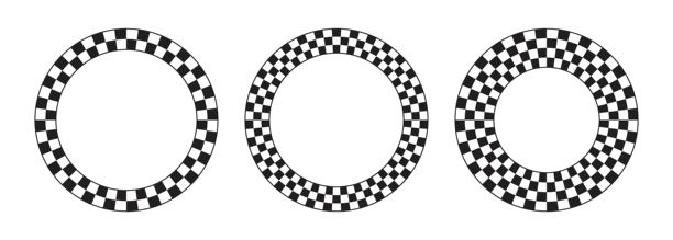 黑色和白色棋盘格图案的圆形边框集合。赛车旗或棋盘格图案的图片或照片的晕影。圆形几何框架。矢量图形插图图片下载