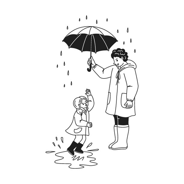 父母与孩子在雨伞下享受雨中时光图片下载