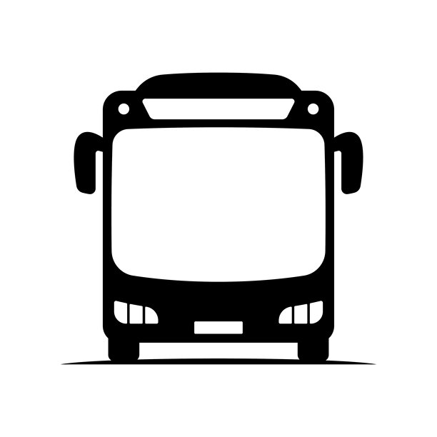 公交车图标。黑色剪影。正面视图。矢量简约扁平化图形插画。孤立在白色背景上的物体。图片下载