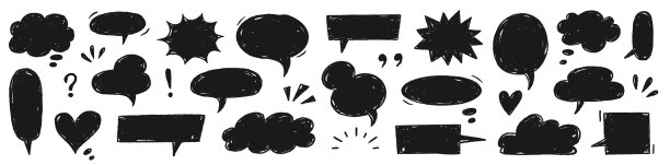 涂鸦对话气泡集。对话气泡涂鸦蜡笔手绘文字云粉笔框背景。漫画气球聊天草图，带有粉彩图案纹理装饰。矢量图图片下载