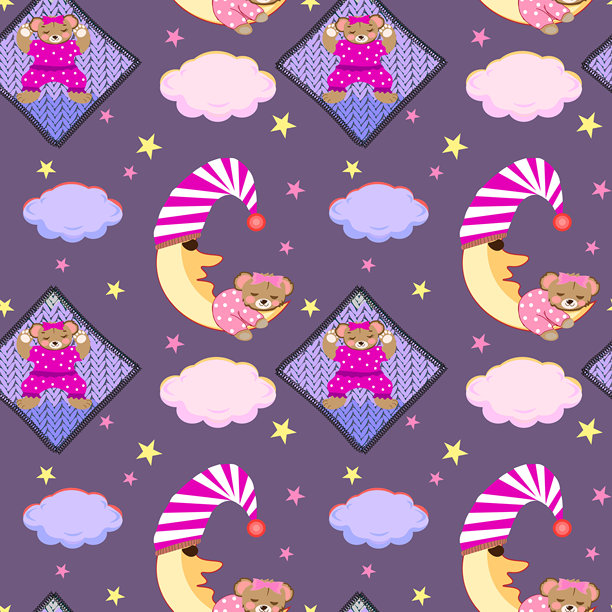 可爱泰迪熊在月球上的儿童无缝矢量图案图片下载