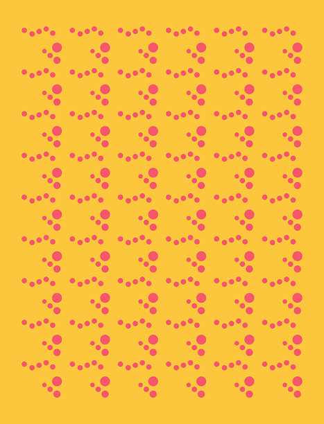 黄色背景上的抽象红色波浪波点图案图片下载