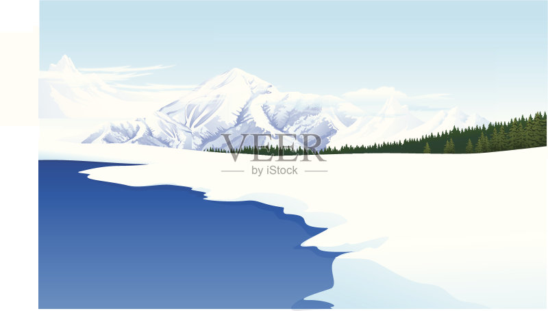 雪山景观的全景正版插画素材