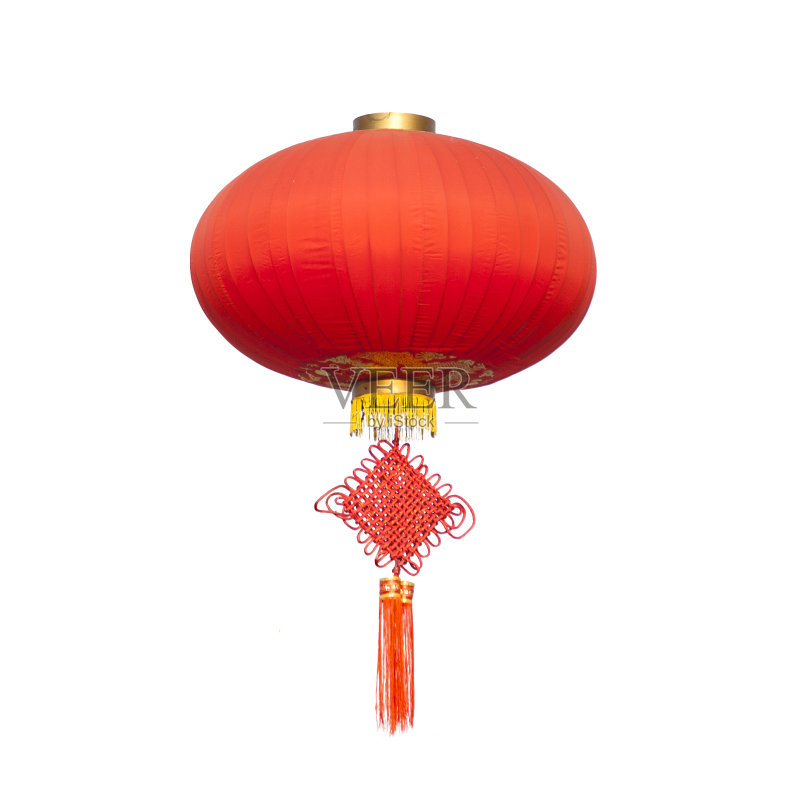 中国传统的装饰结和灯笼在白色的背景正版图片素材