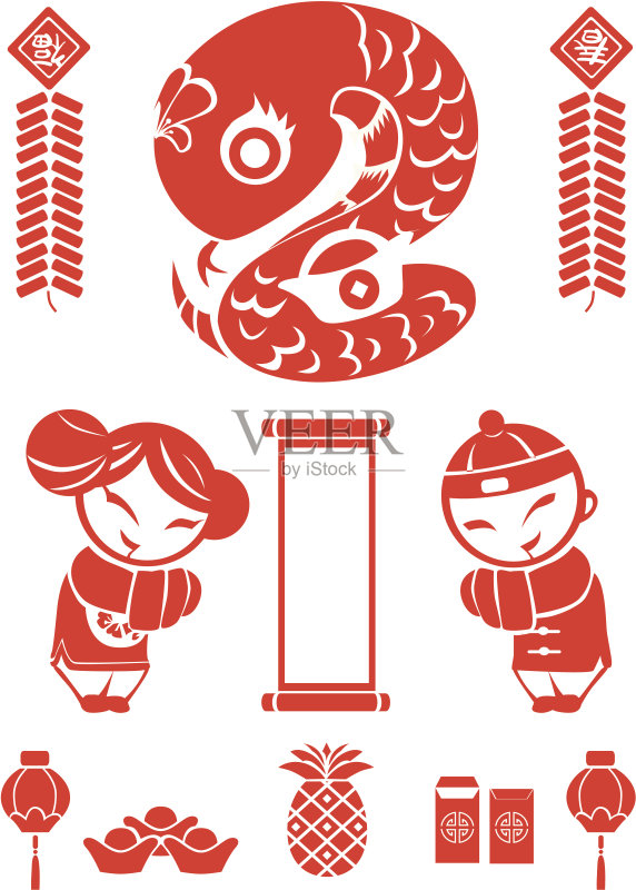 农历新年，十二生肖蛇红正版图片素材