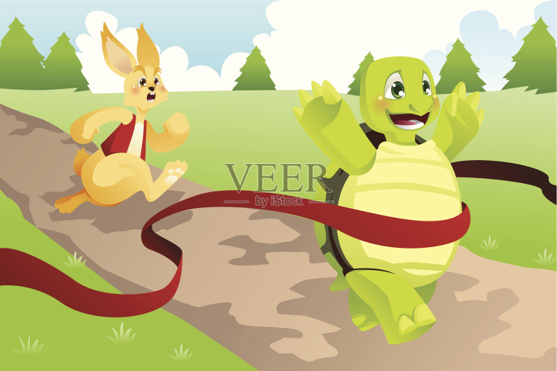 乌龟在兔子面前赢得了比赛正版插画素材