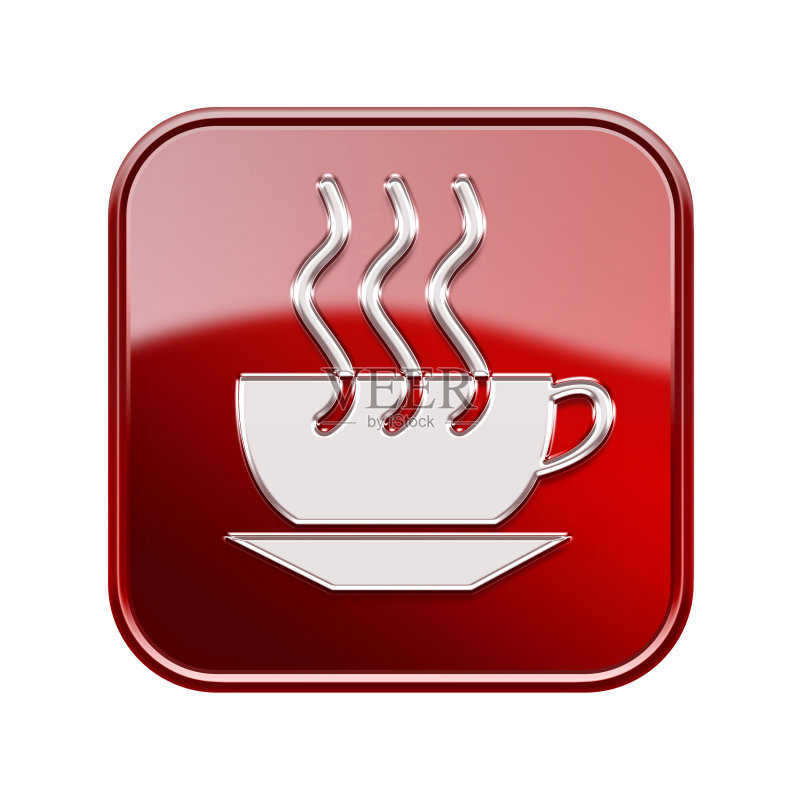 红色光面咖啡杯图标，白色背景图标素材